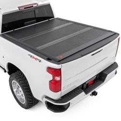 Rough Country Hard Tri-Fold Tonneau Cover for Chevy Silverado & GMC Sierra 1500 (2019-2025) - Low-Profile Aluminum Truck Bed Cover, Fits 5'10 Bed (69.