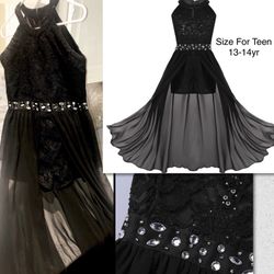 EVENING LACE & DIAMOND BEAD LONG TAIL DRESS -YOUTH-TEEN-SIZE 13-15-LIKE NEW-77064 zipcode 