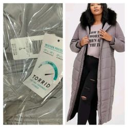 Plus Size 0x Gray Long Puffer Parka Coat Torrid