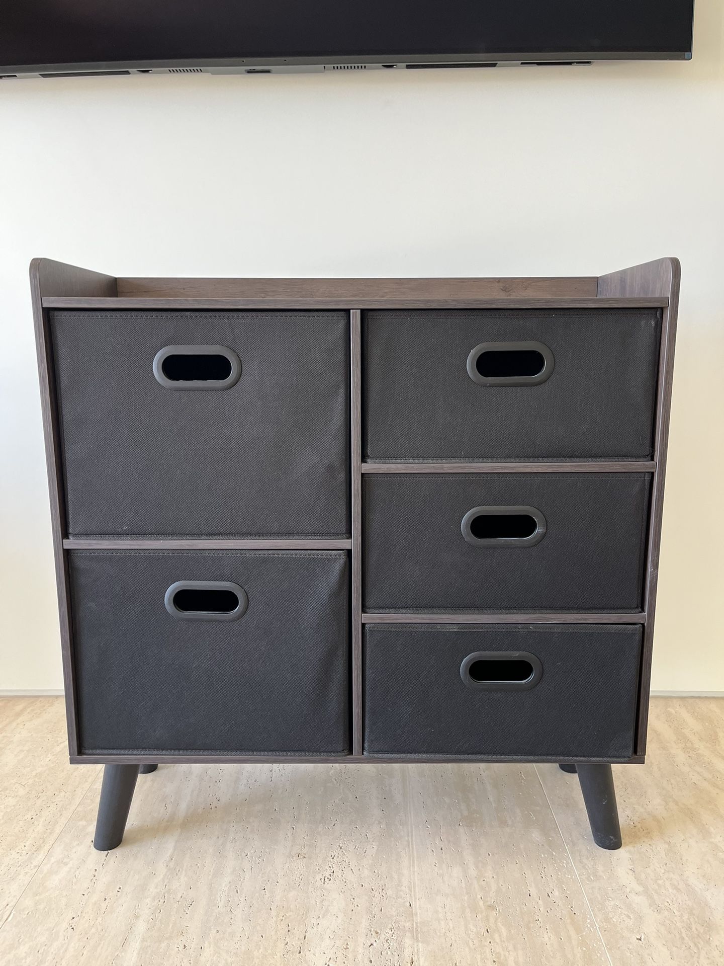 dark wood organizer with 5 drawers