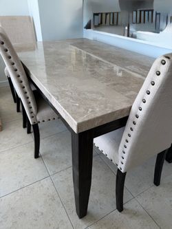 Marble Top Dining Table with 4 Chairs