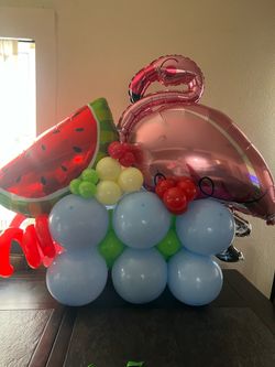 Flamingo balloons, tropical party decor, summer party decorations, watermelon balloons, balloon centerpiece, luau party, pool party decorations, custo