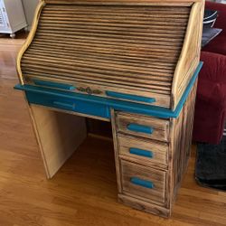 Hand Restored Oak Roll-Top Secretary Desk