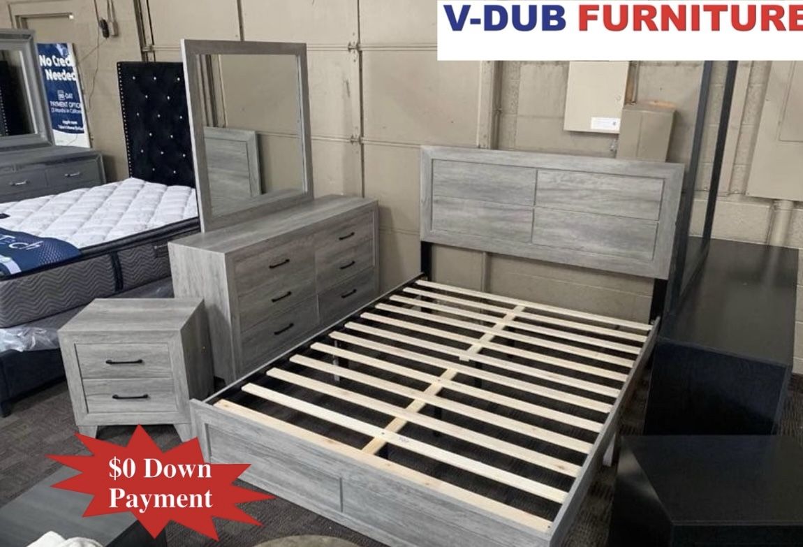 Grey Queen Bed Dresser Nightstand