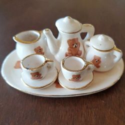 Little Bitty Miniature Bear Tea Set: Teapot, Creamer/Sugar, 2 Cups & Saucers & 1 Serving Tray