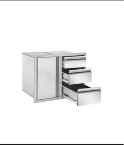 Outdoor Kitchen Drawer Combo Cabinet Stainless Steel Triple Drawers & Access Door, 28" W × 22" H x 19.5" D, Multi-Layer Design with Partition, Perfect