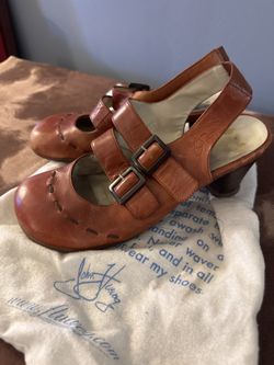 John Fluevog Orange Leather Slingback Heels