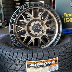 Lock OFF ROAD RIMS 17” 6X139.7 And 265/70/17 All Terrain Fits Tacoma 4runner Chevy Gmc Sierra