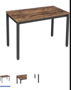 BRAND NEW Wooden Top Writing Desk with Tubular Metal Legs, Rustic Brown and Black 