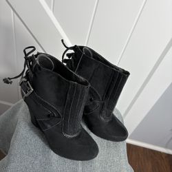 Lovely People Black Suede Boots Side Buckle Size 10