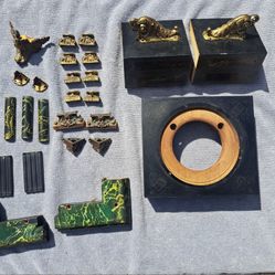 Antique Vintage Clock Case Decorative Brass Gold Pieces Faux Marble Wood Art Supplies Shabby Decor