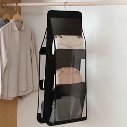 NEW Purse Bag Black Closet Hanging Organizer with Hook - Fits 6 Bags in Slots