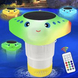 Chlorine Tablet Floater,Pool Chlorine Floater with Solar Light,Floating Chlorine Dispenser Large Capacity Bromine Holder Fits 3 inch and 1 inch Chlori