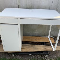 Desk white 29 1/2 high 41 wide 18 1/2 deep 2 drawers and shelves behind door access on top for your computer wires 