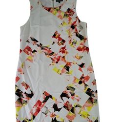 Vince Camuto Shift Knee Dress Size 4 White Hibiscus Sleeveless Lined Back Zip