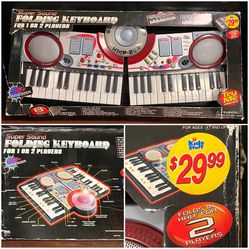 Super Sound FOLDING KEYBOARD for 1 or 2 PLAYERS. Record, 8 rhythm, 10 instruments, drum, scratch pad