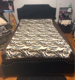 Full size black fabric bed frame with storage drawers
