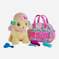 Barbie Plush Toy Playset,Hairdresser Poodle Stuffed Animal Lights 6 accessories