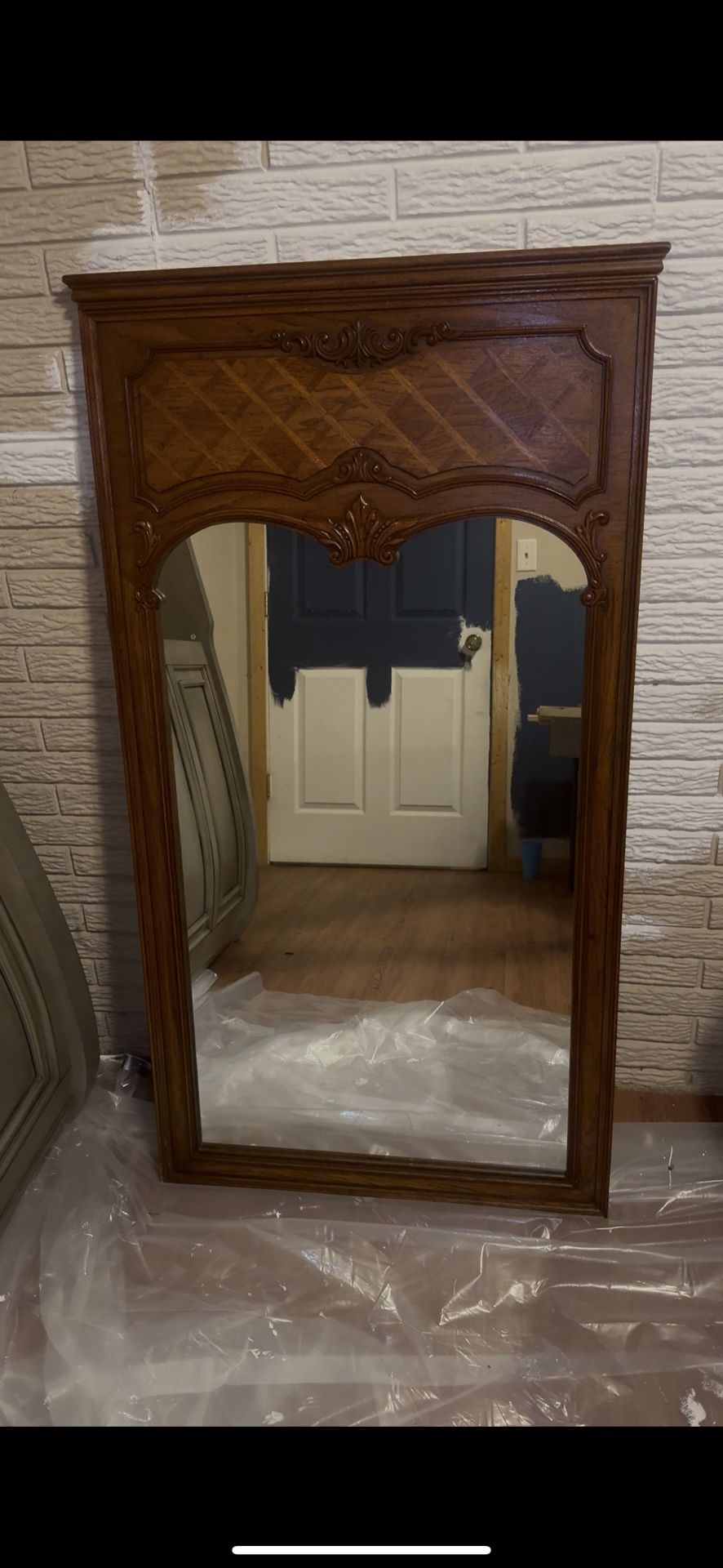 Antique Wood-Framed Mirror