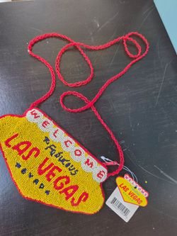 Vintage Las Vegas Sign  Beaded Crossbody Bag - Yellow & Red