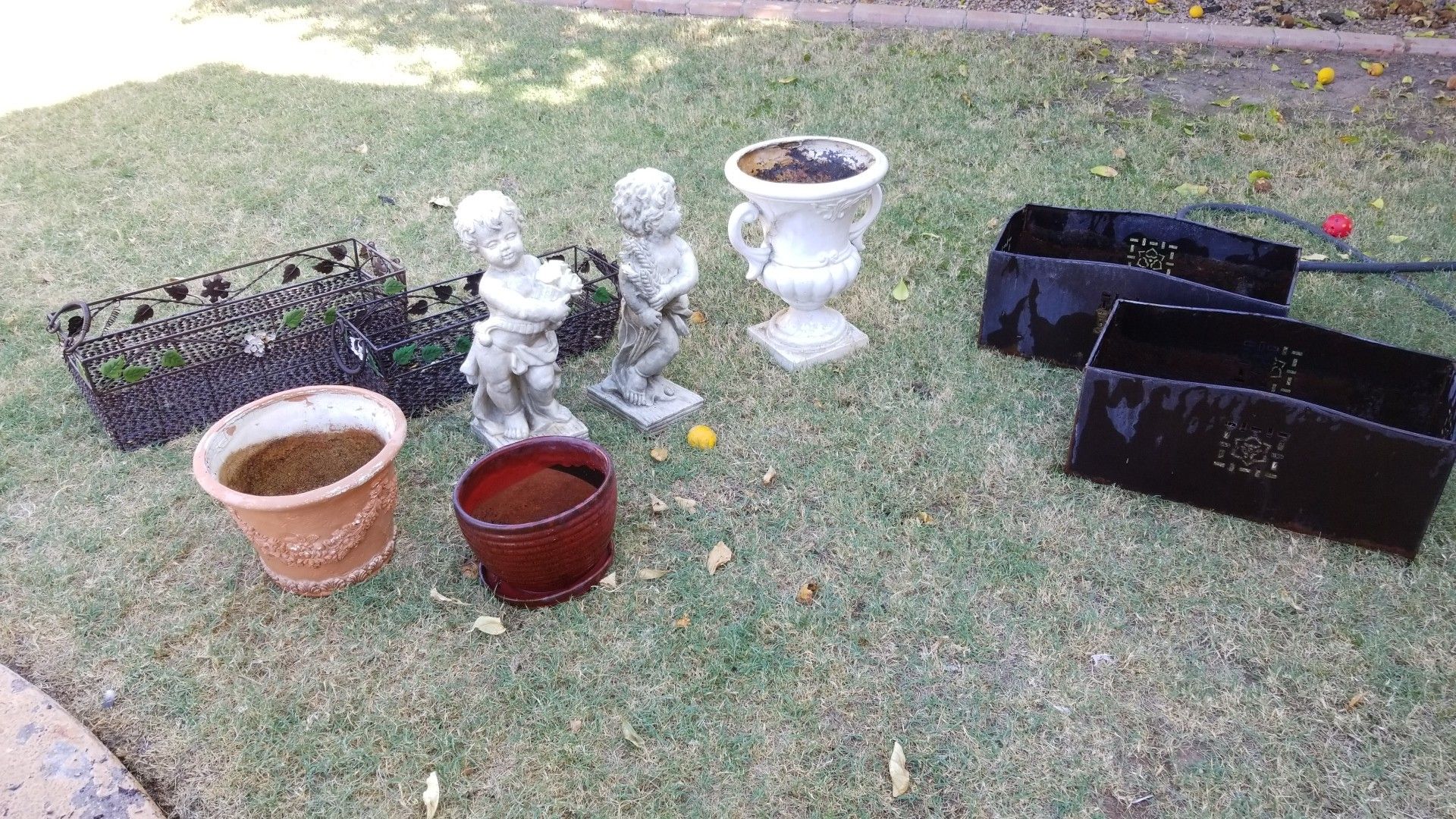 Outdoor decor pots and statues