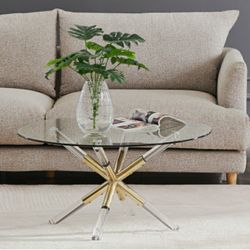 Clear Glass with Acrylic Gold Plated Legs - Round Coffee Table $400 Firm Price Financing Available END TABLE SOLD SEPARATELY 