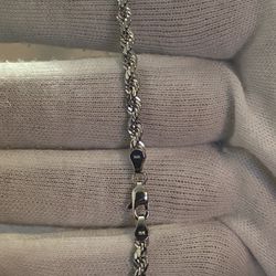 3.5mm FULLY Solid   10k White Gold Diamond Cut Rope Bracelet 