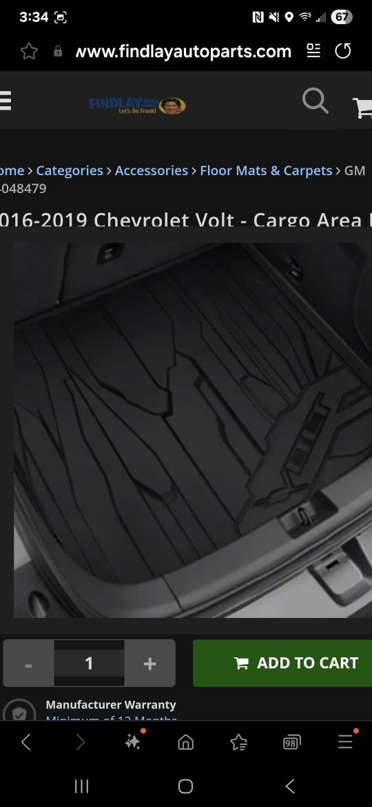(contact info removed)9
2016-2019 Chev Volt - Cargo Area Mat Premium All Weather 