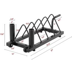 Horizontal Barbell Bumper Plate Rack Holder Olympic Bar Storage Rack with Handle and Wheels,Black