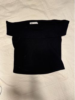 Black Zara Cropped Off The Shoulder Ribbed Top Women’s Small