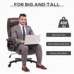 😀 Vinsetto 400lbs Executive Office Chair for Big and Tall, High Back PU Ergonomic Computer Desk Chair with Heavy Duty Metal Base & Wheels,Dark Brown。