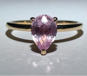 14K Yellow Gold Natural Pink Pear Sapphire Solitaire Ring Size 6.5 2mm Band