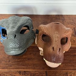 2 Jurassic World Assorted Colors Plastic Dinosaur Anytime Costume Mask, for Child. 