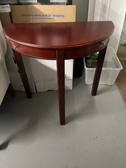 Red wood half table with 2 swing out drawers