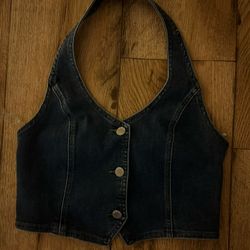 Cropped Halter Denim Top 