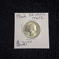 1962 SILVER QUARTER NO MINT MARK 