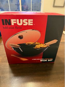 Infuse Asian Carbon Steel 4 Piece Non-Stick Wok Set