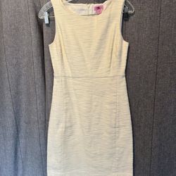 Vintage Y2K Lilly Pulitzer Cream Textured Woven Sleeveless Midi Shift Dress