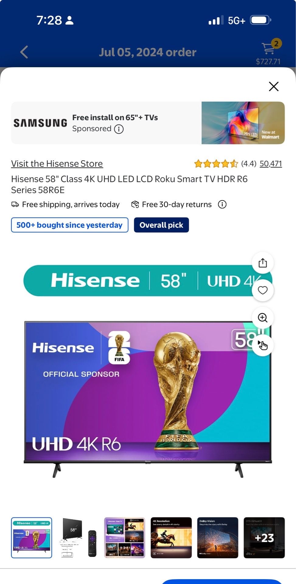 Hisense Tv. 58 inches