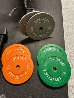 NEW IN BOX Colored Olympic Bumper Plate Weight Plates set 10 15 25 lb pounds - $1.15 per pound