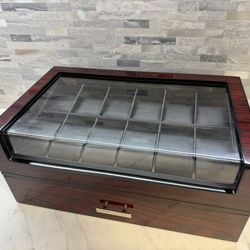 Watch Box 12 Slots Watch Case with Glass Lid 2 Layers Paint Watch Holder Jewelry and Watch Storage Faux Leather Lining Elegant