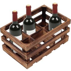 Rustic 6 Bottle Wood Wine Racks Countertop, 13 x 8 inch Burning Finished Bottle Caddy, Handmade Farmhouse Wooden Wine Crates, Bottle Holder Decorative