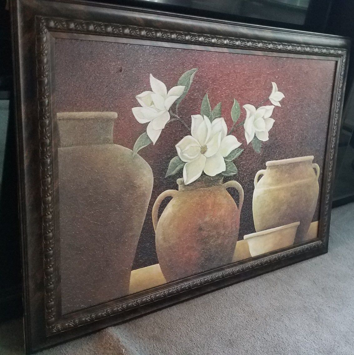 Beautiful Huge Framed Flower and Pots Painting
