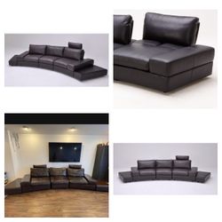 Brown Leather Sofa With Two Table