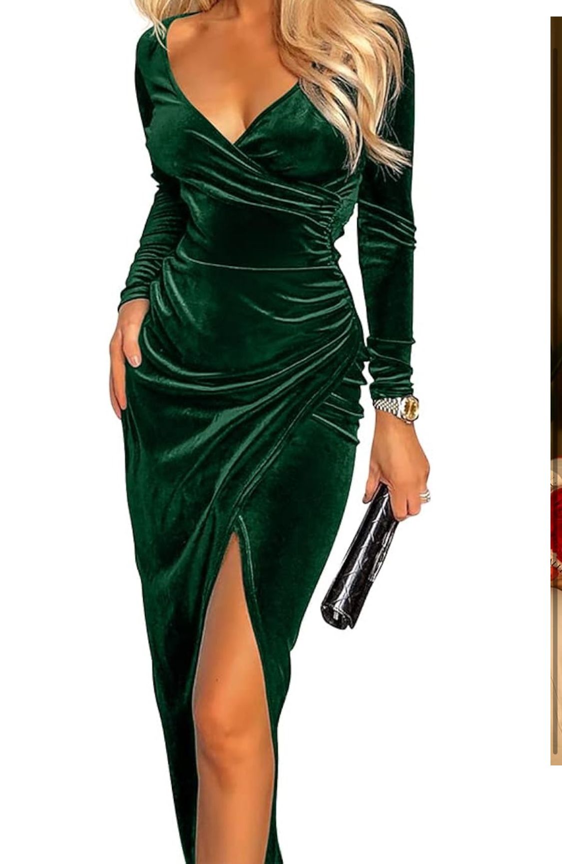 ZileZile Women's Sexy Long Sleeve Ruched Dress Velvet Cocktail Dress  