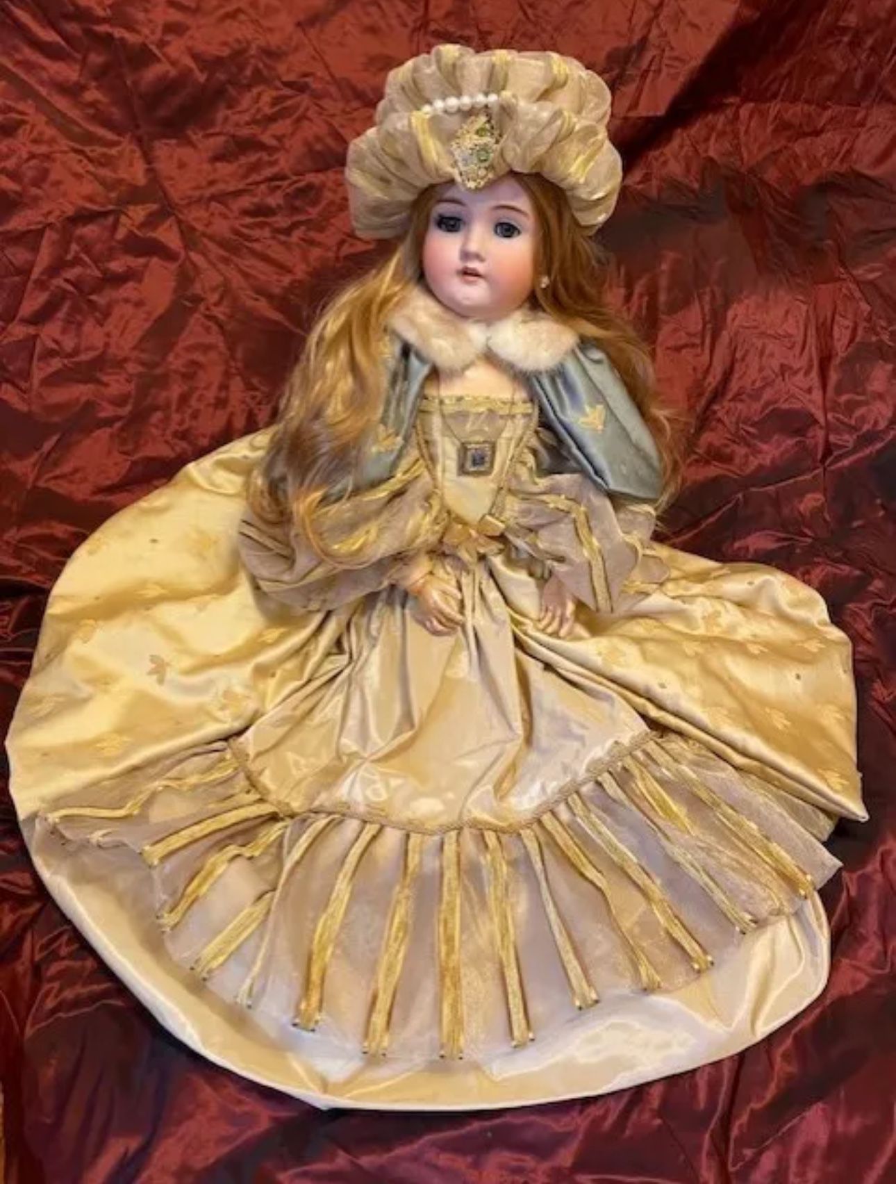 Large 36" German Bisque Walkure Doll Dressed as Princess or Queen by Kley & Hahn