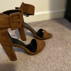 Tan Suede Platform Ankle Heels 