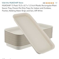 MUKCHAP 12 Pack 15.5 x 6.7 x 1.2 Inch Plastic Rectangular Plant Saucer Tray, Flower Pot Drip Trays for Indoor and Outdoor, Planter, Holding Water Drip