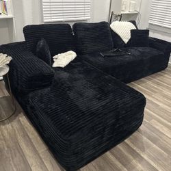 OVIOS 104" L-Shape Modular Couch with Chaise, Plush Corduroy Fabric