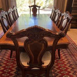 Beautiful High-end Wood Dining Room Set (Table, 10 Chairs & Display Hutch)